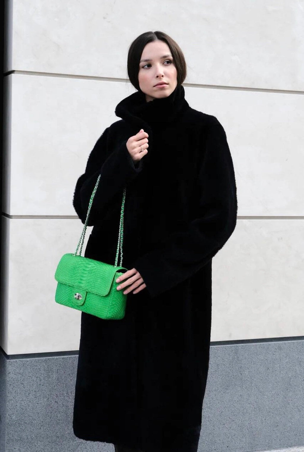 Genuine Python Skin Maxi Crossbody Bag — Green