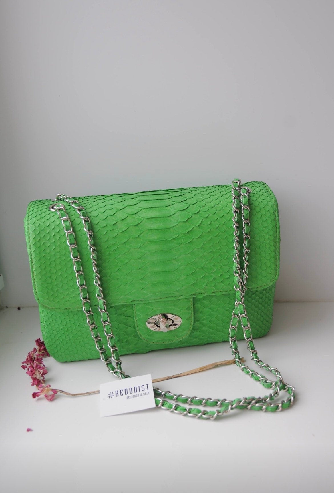 Genuine Python Skin Maxi Crossbody Bag — Green
