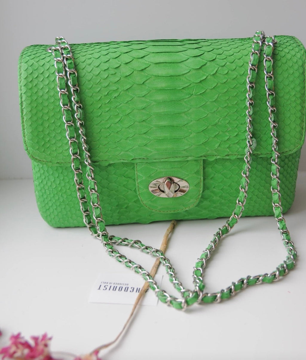 Genuine Python Skin Maxi Crossbody Bag — Green