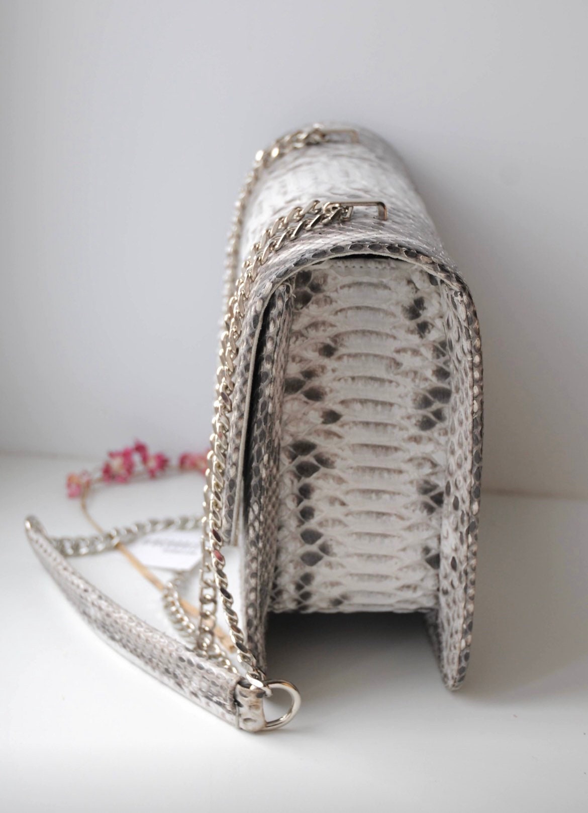 Genuine Python Skin Chain Crossbody Bag