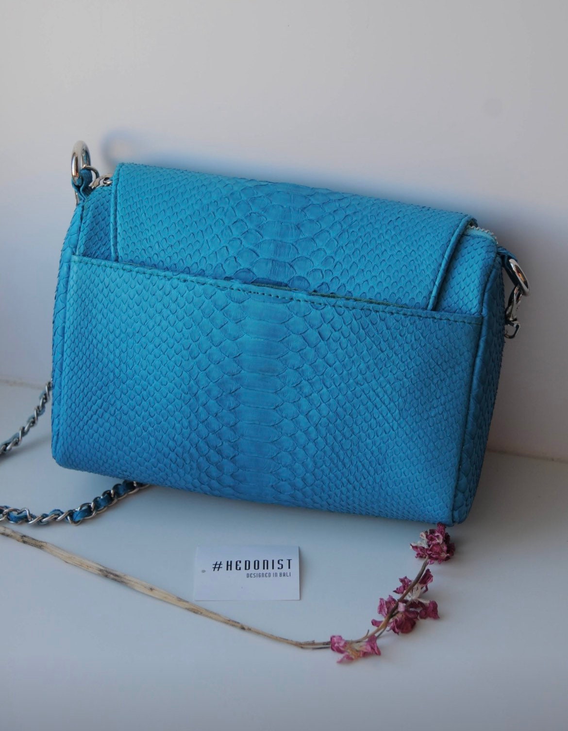 Genuine Python Skin Tassel Crossbody Bag — Turquoise