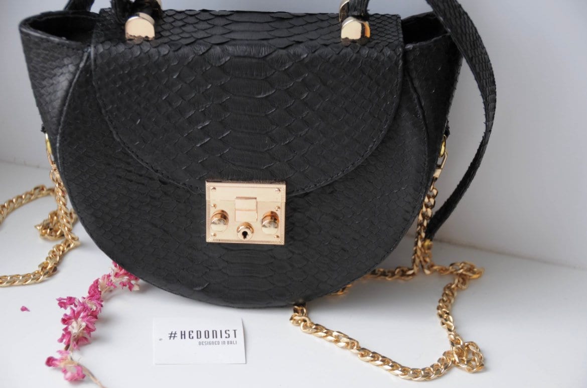 Genuine Python Skin Crosshandle Elegant Black Bag