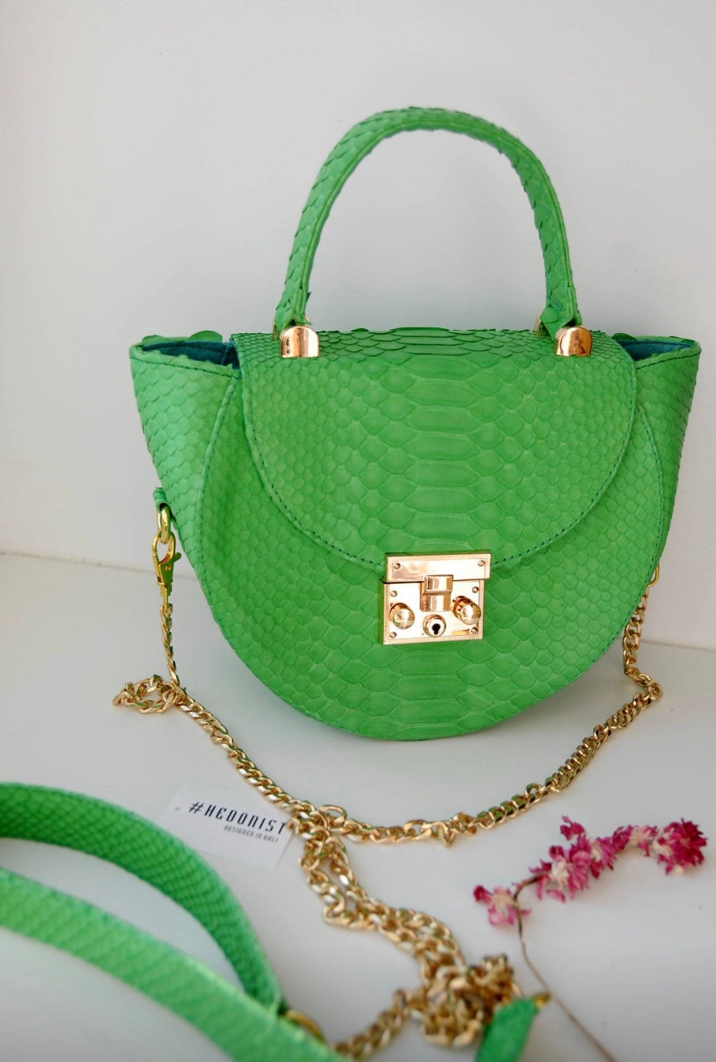 Genuine Python Skin Crosshandle Elegant Green Bag