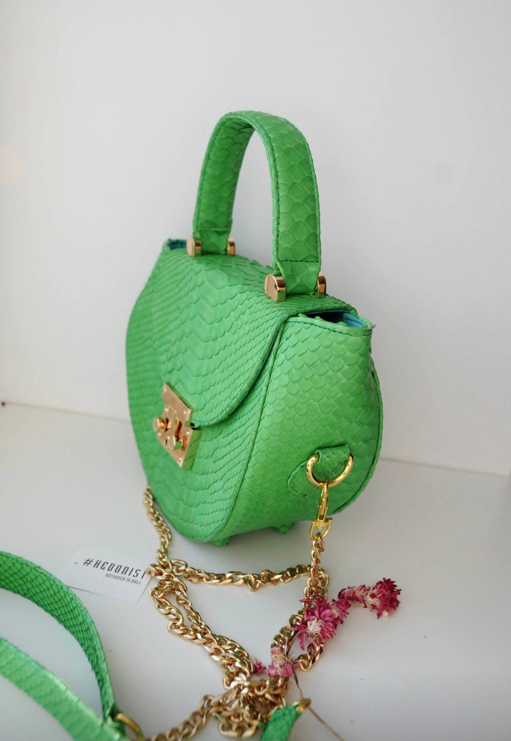 Genuine Python Skin Crosshandle Elegant Green Bag