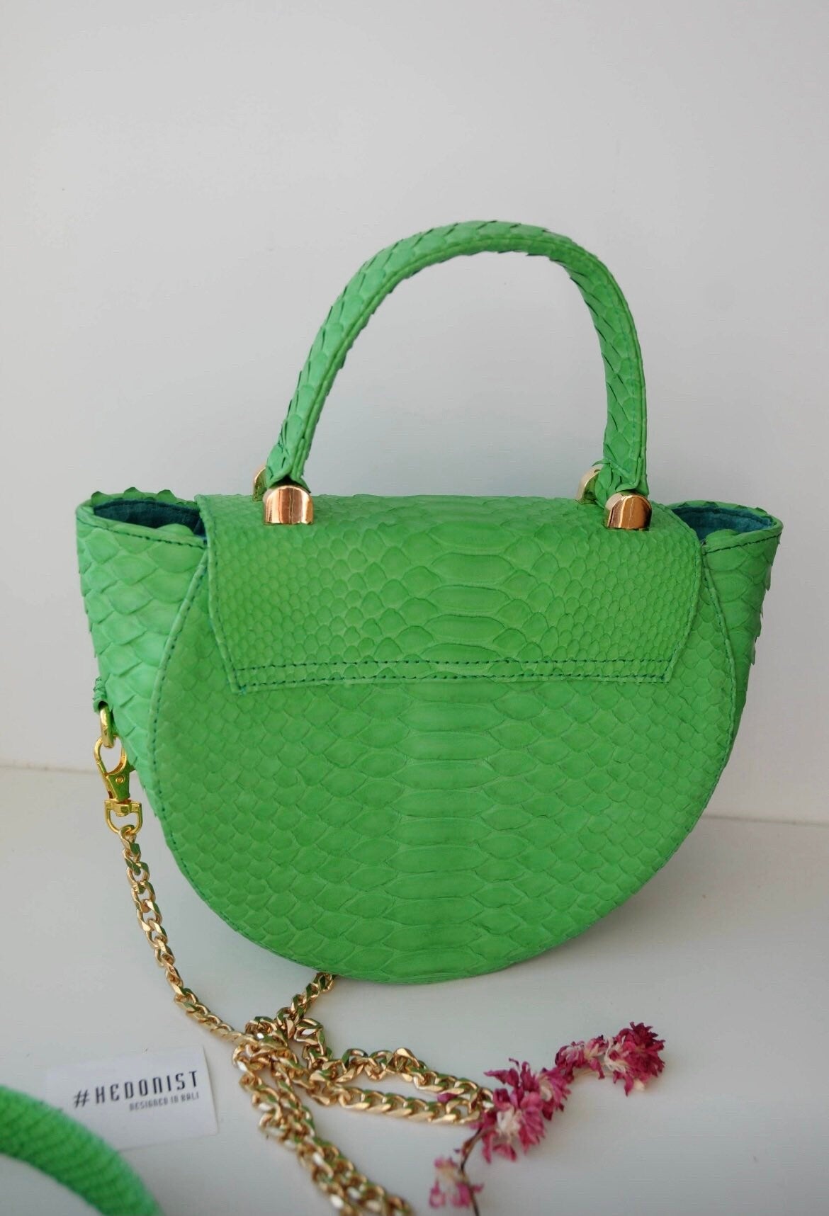 Genuine Python Skin Crosshandle Elegant Green Bag