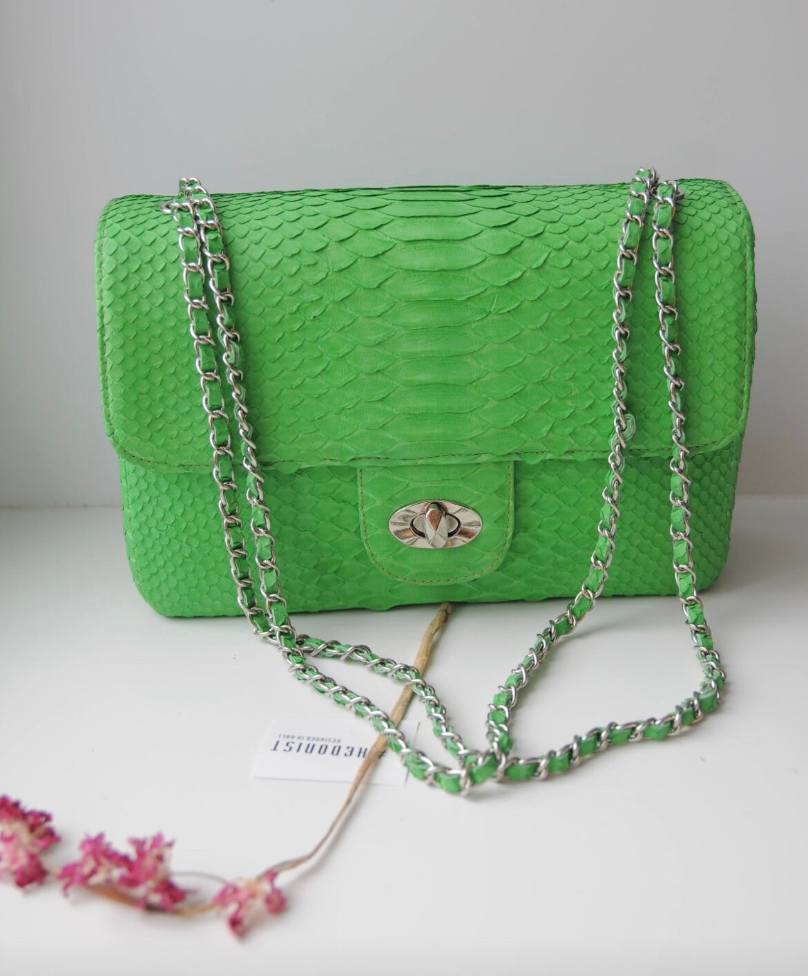 Genuine Python Skin Maxi Crossbody Bag — Green
