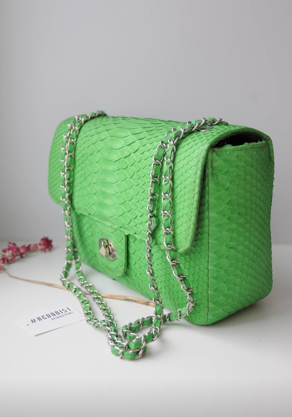 Genuine Python Skin Maxi Crossbody Bag — Green