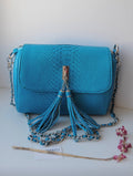 Genuine Python Skin Tassel Crossbody Bag — Turquoise