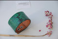 Green Python Skin Bracelet | Flat Woman Buttoned Exotic Leather Bracelet | Wide Leather Bracelet | Women Jewerly | Snake Skin Bracelet