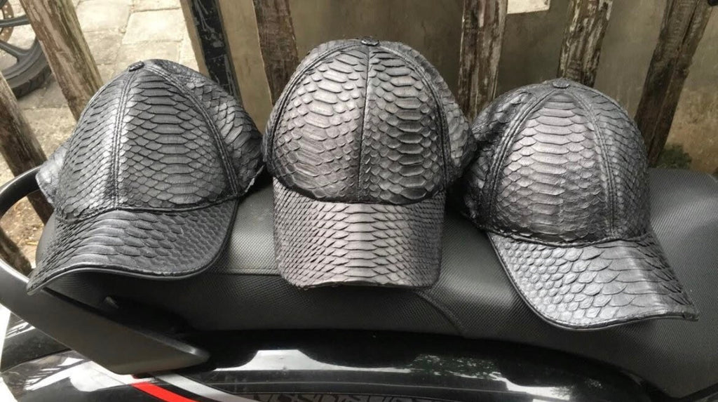 Genuine python skin women baseball cap | women accessories | exotic leather cap | genuine python skin | Black leather cap
