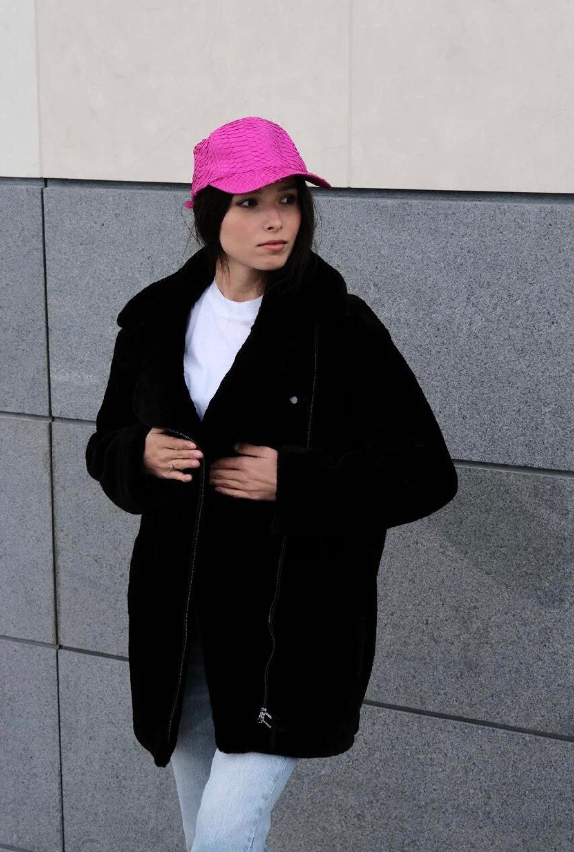 Genuine python skin women baseball cap — Red