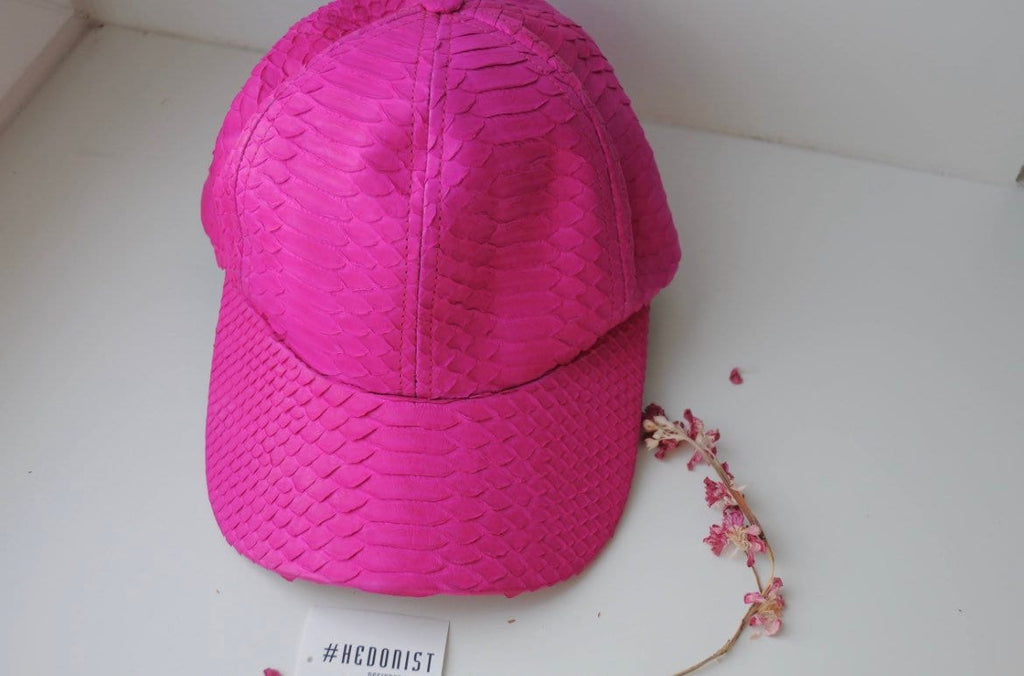 Genuine python skin women baseball cap — Red