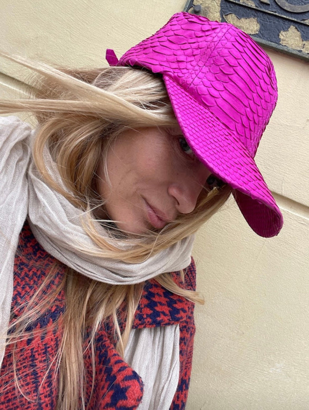 Genuine python skin women baseball cap — Red