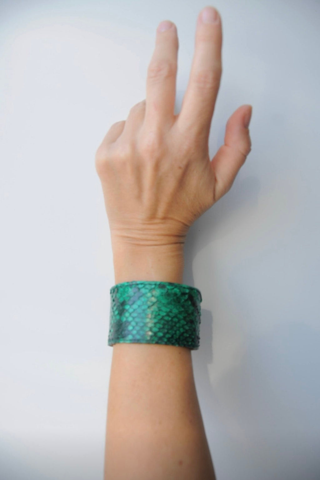Green Python Skin Bracelet | Flat Woman Buttoned Exotic Leather Bracelet | Wide Leather Bracelet | Women Jewerly | Snake Skin Bracelet