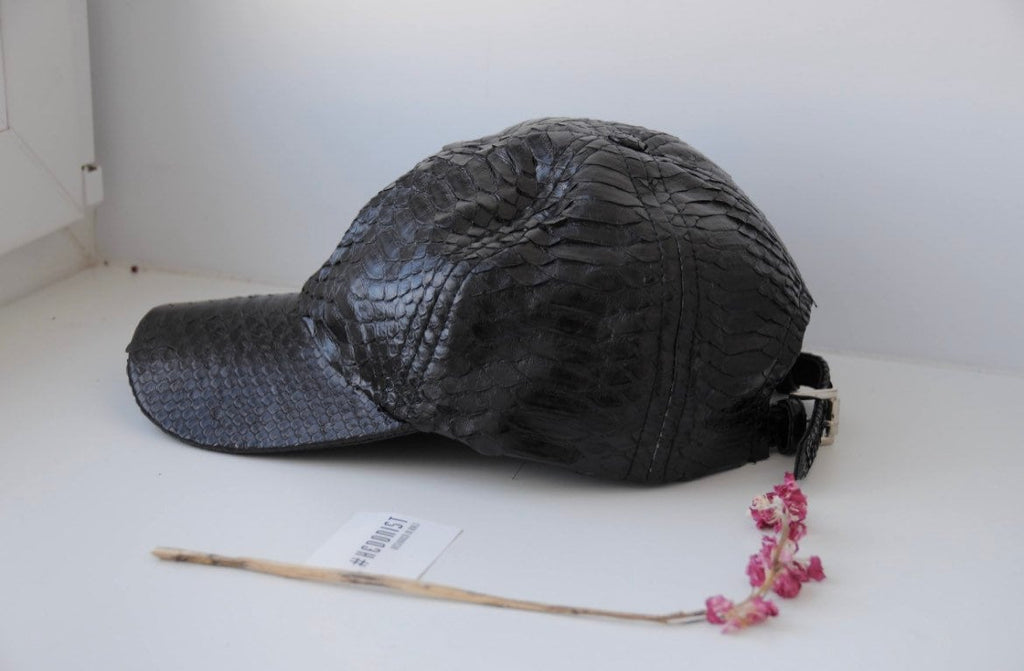 Genuine python skin women baseball cap | women accessories | exotic leather cap | genuine python skin | Black leather cap