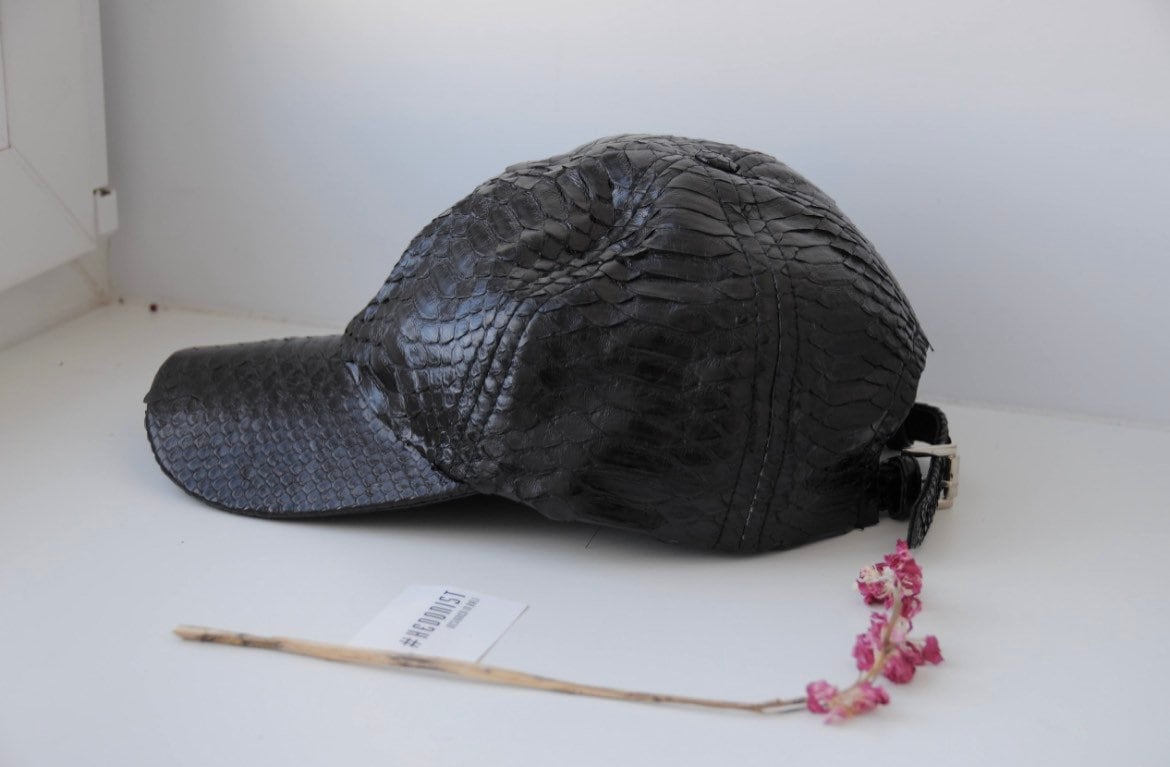 Genuine python skin women baseball cap | women accessories | exotic leather cap | genuine python skin | Black leather cap