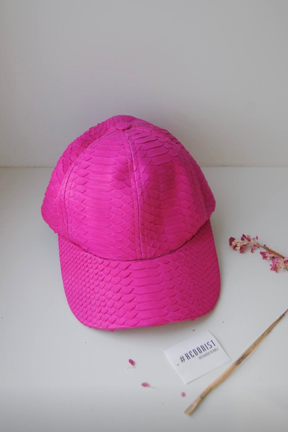 Genuine python skin women baseball cap — Red
