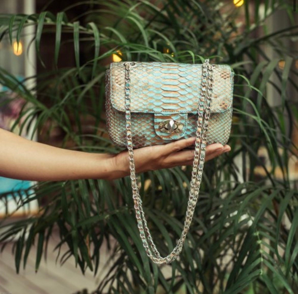 Light blue Crossbody Bag Genuine Python Skin