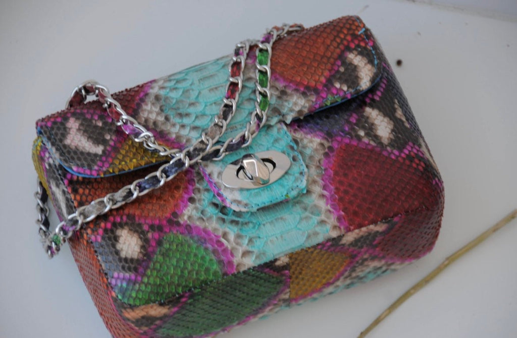 Genuine Python Skin Crossbody Bag — Blue Multicolor