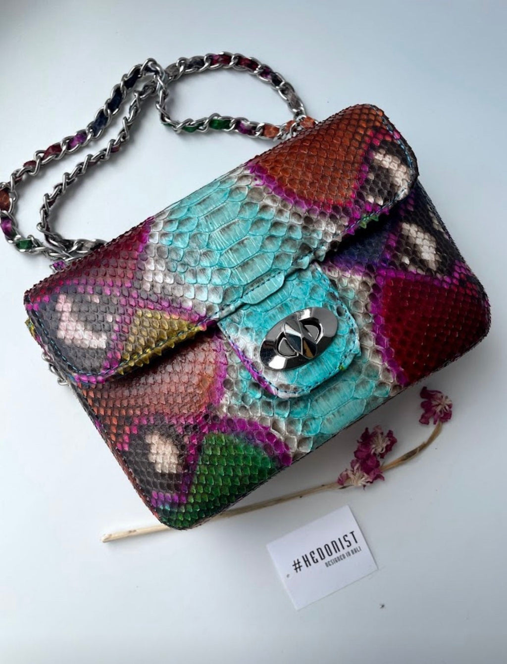 Genuine Python Skin Crossbody Bag — Blue Multicolor