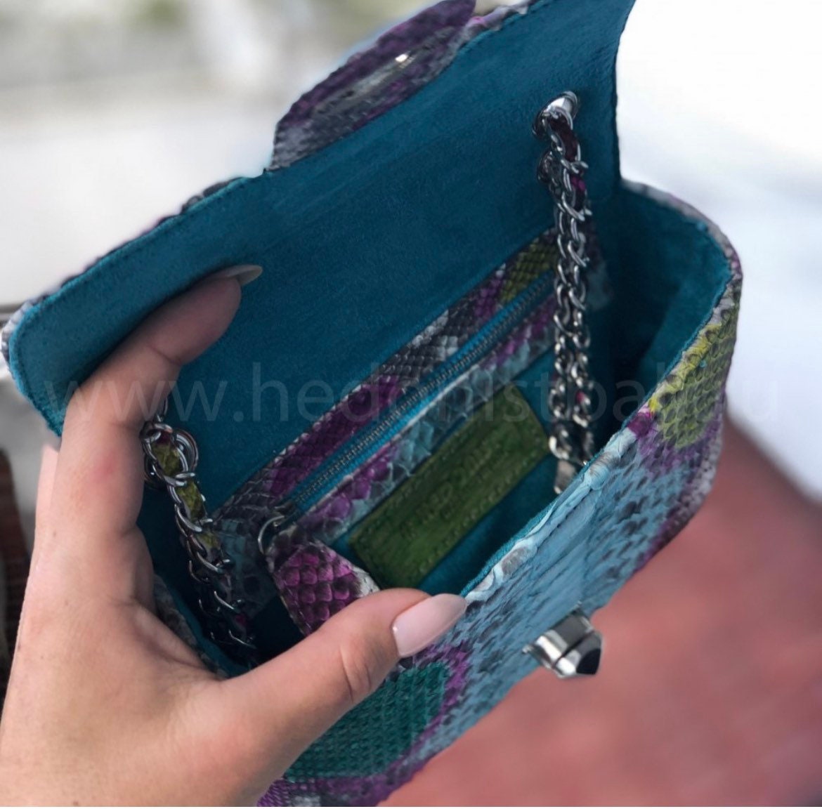 Genuine Python Skin Crossbody Bag — Blue Multicolor