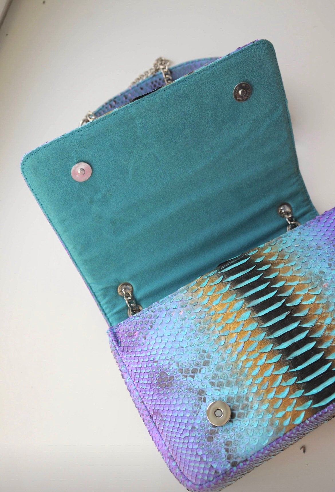 Genuine python skin crossbody bag — Blue