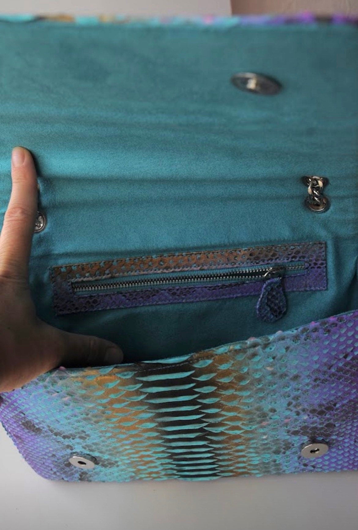 Genuine python skin crossbody bag — Blue