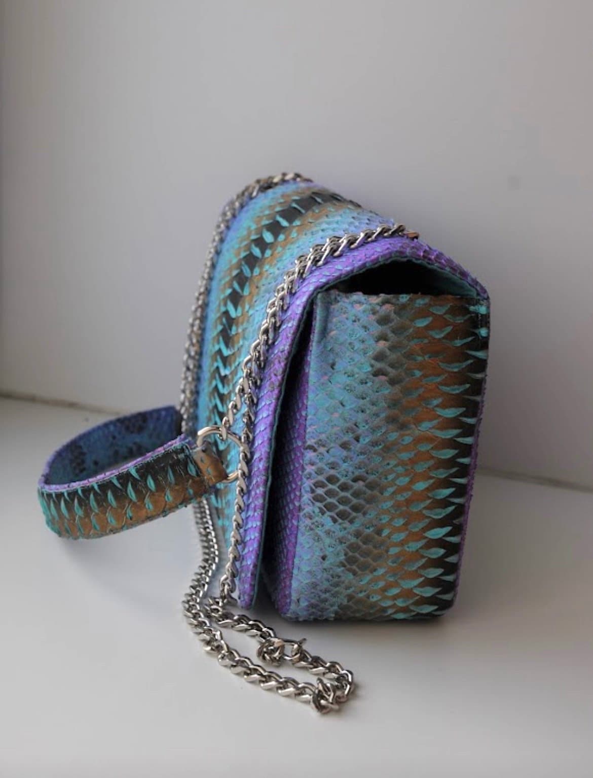 Genuine python skin crossbody bag — Blue