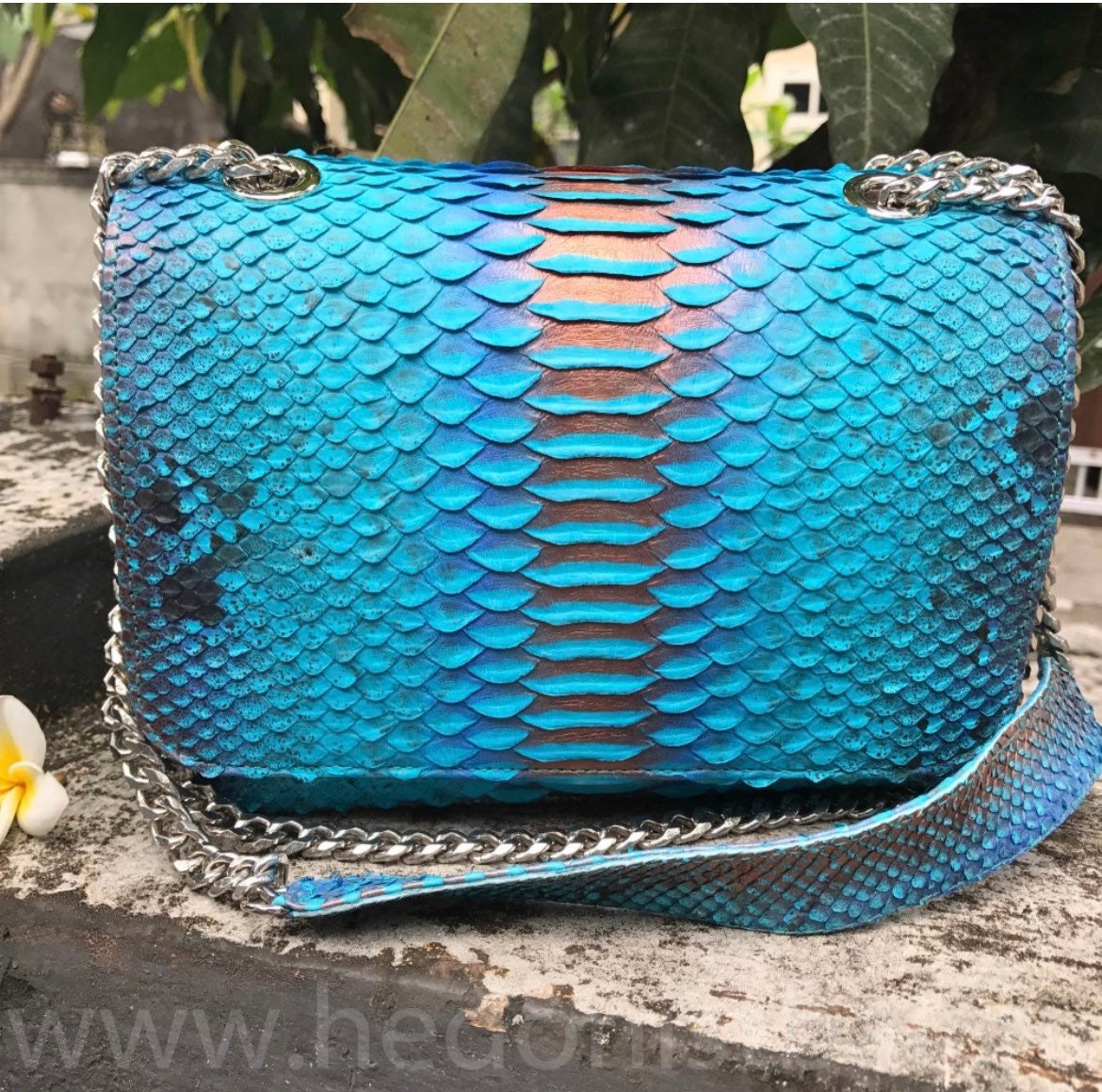 Genuine python skin crossbody bag — Blue