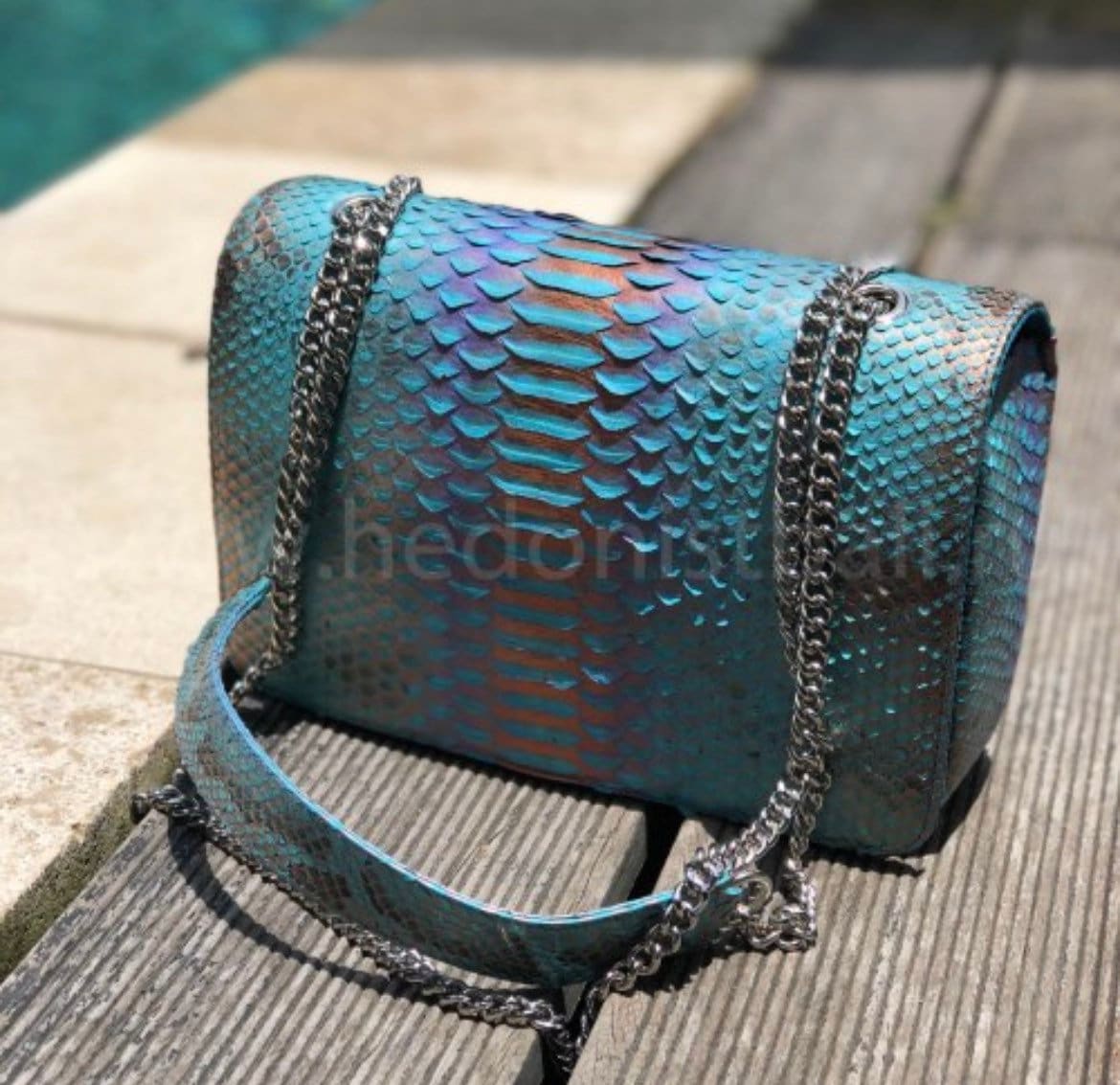 Genuine python skin crossbody bag — Blue