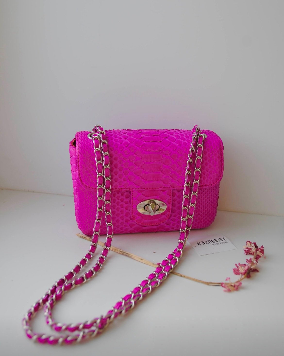 Genuine Python Skin Mini Bag — Fuchsia