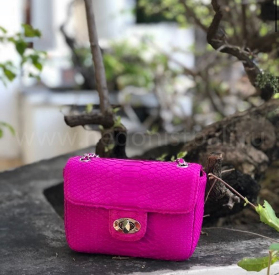 Genuine Python Skin Mini Bag — Fuchsia