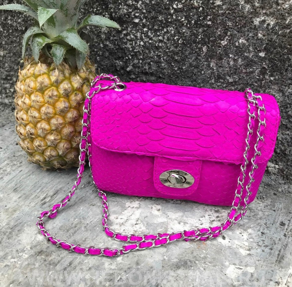 Genuine Python Skin Mini Bag — Fuchsia