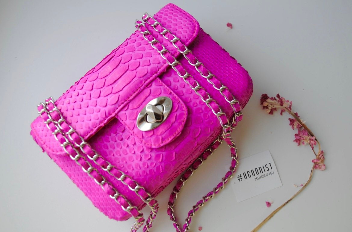 Genuine Python Skin Mini Bag — Fuchsia
