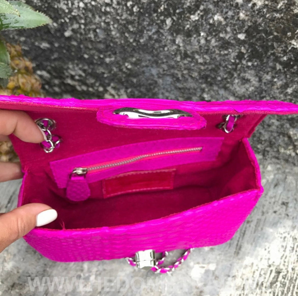 Genuine Python Skin Mini Bag — Fuchsia