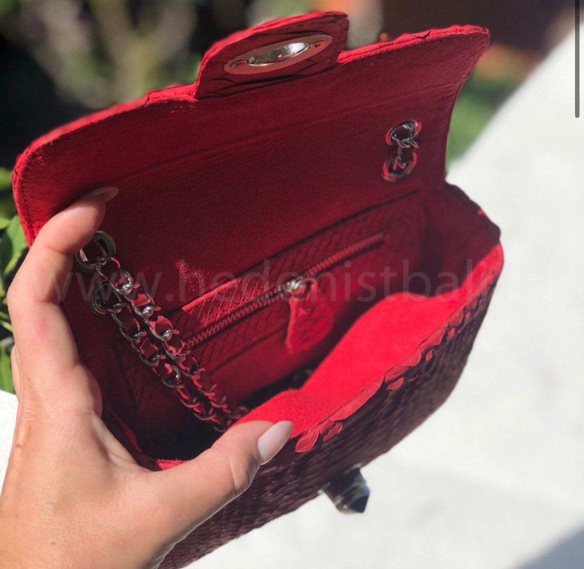 Genuine Python Skin Mini Chain Bag — Red