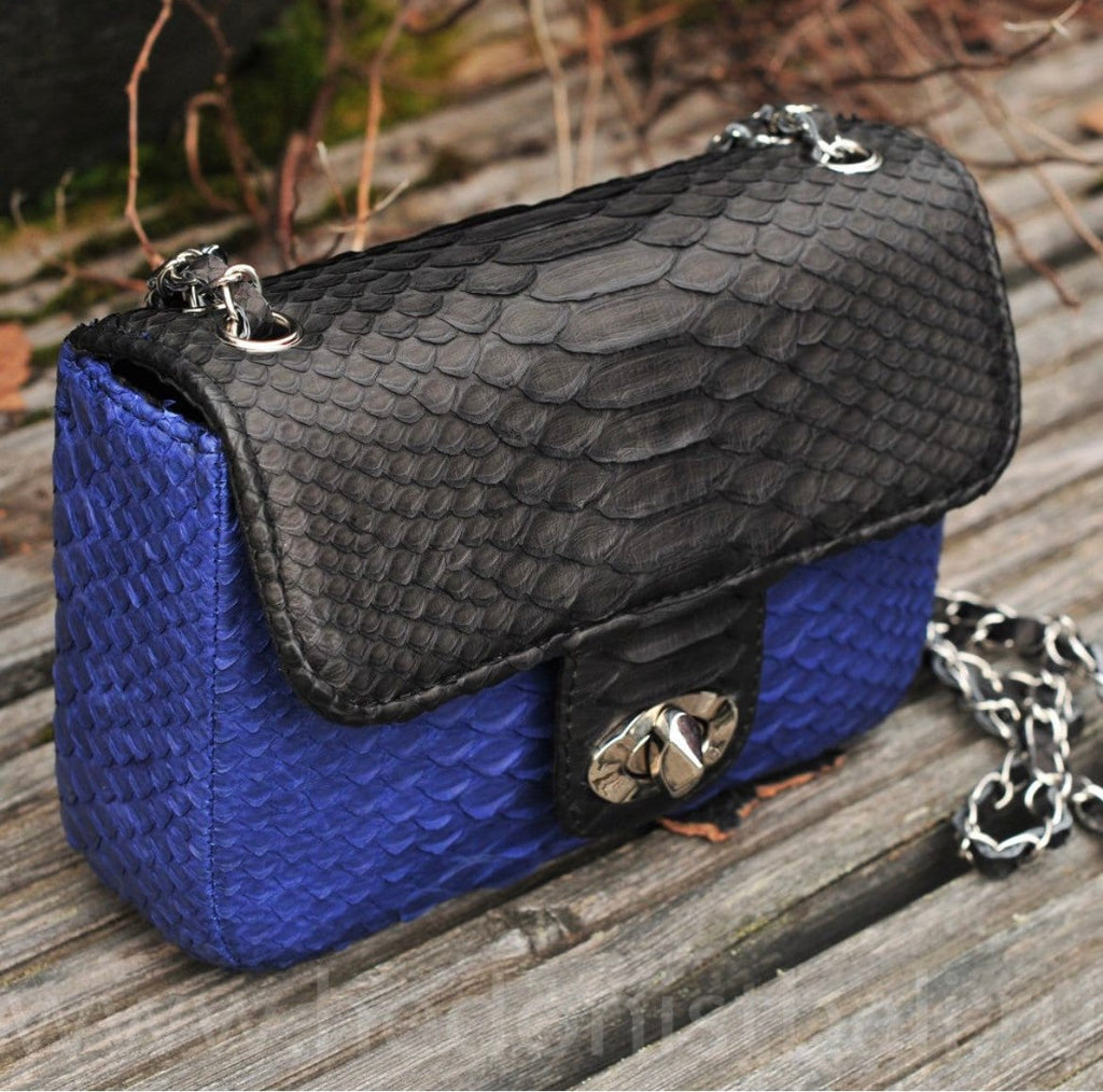 Genuine Python Skin crossbody black and blue bag
