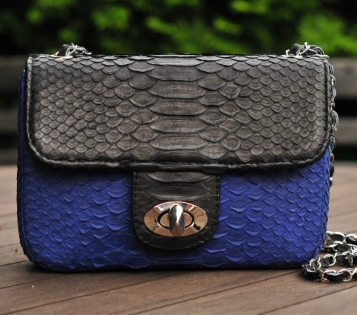 Genuine Python Skin crossbody black and blue bag