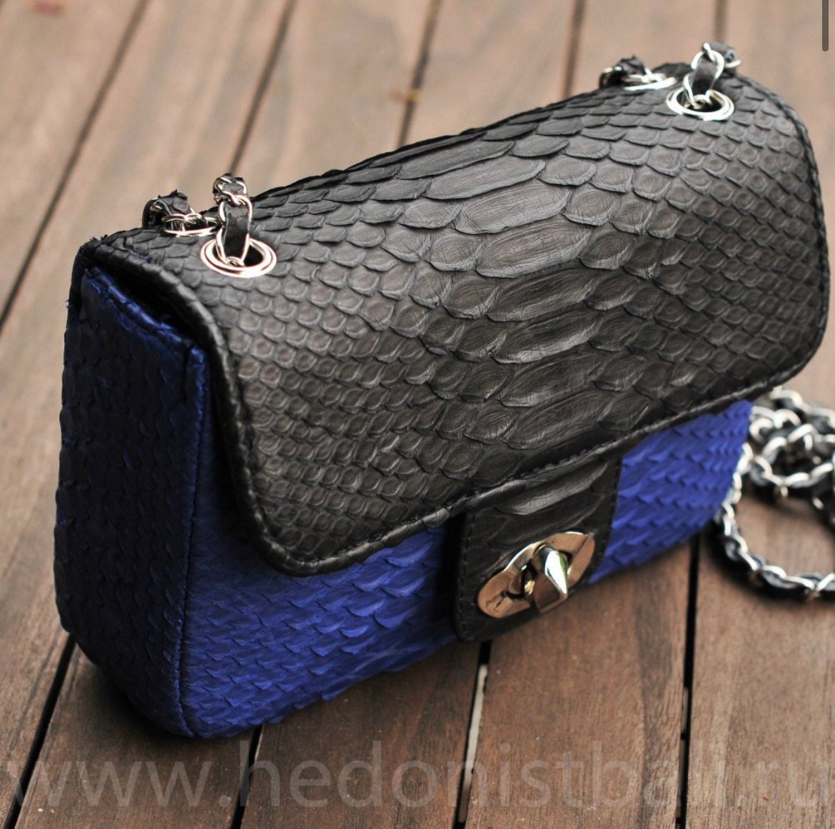 Genuine Python Skin crossbody black and blue bag