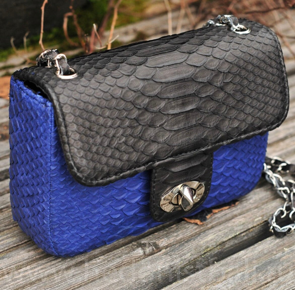 Genuine Python Skin crossbody black and blue bag