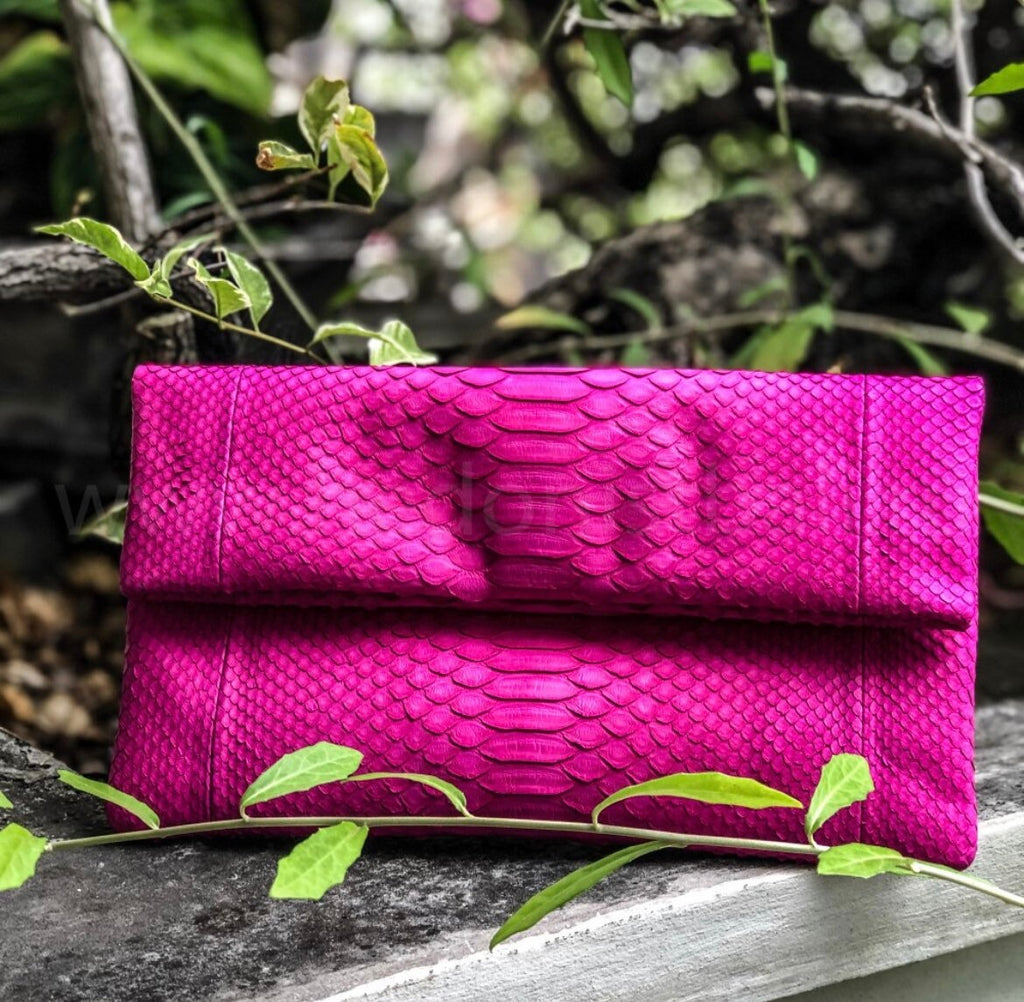Genuine Python Skin Fuchsia Clutch