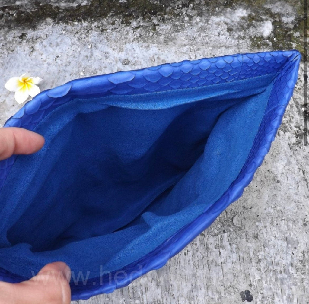 Genuine Python Skin Envelope Clutch — Ultramarine Blue