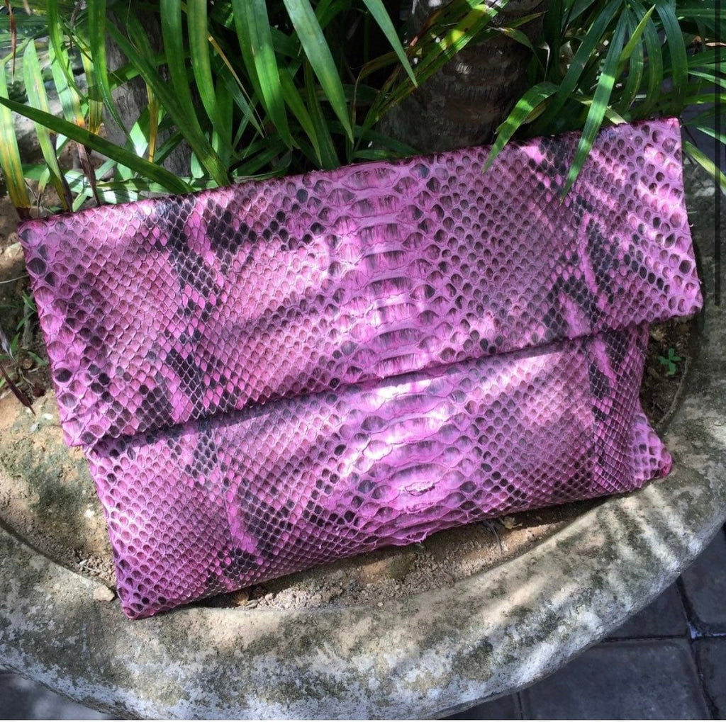Big pink Envelope Genuine Python Skin Clutch