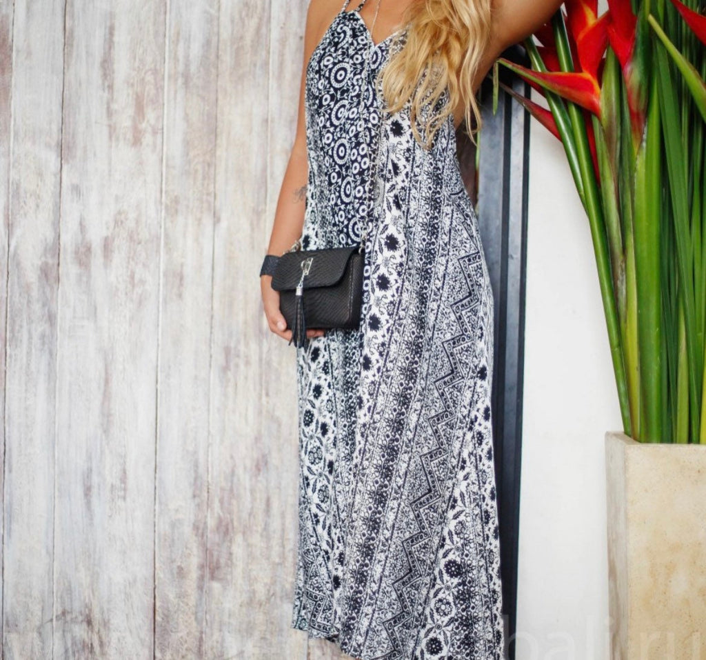 Genuine Python Skin Chain Tassel Crossbody Bag — Black