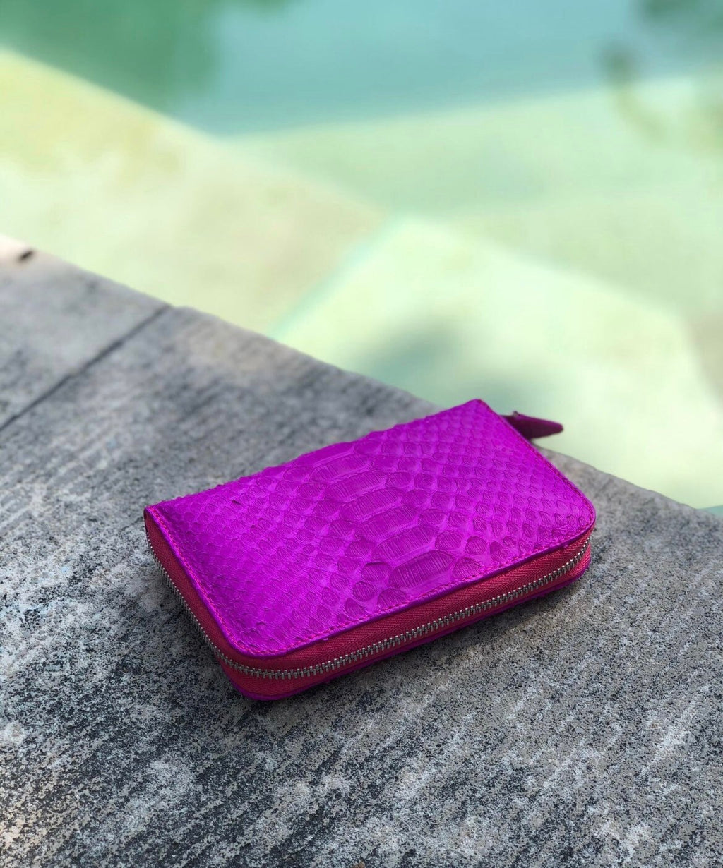 Genuine Python Skin Wallet — Fuchsia