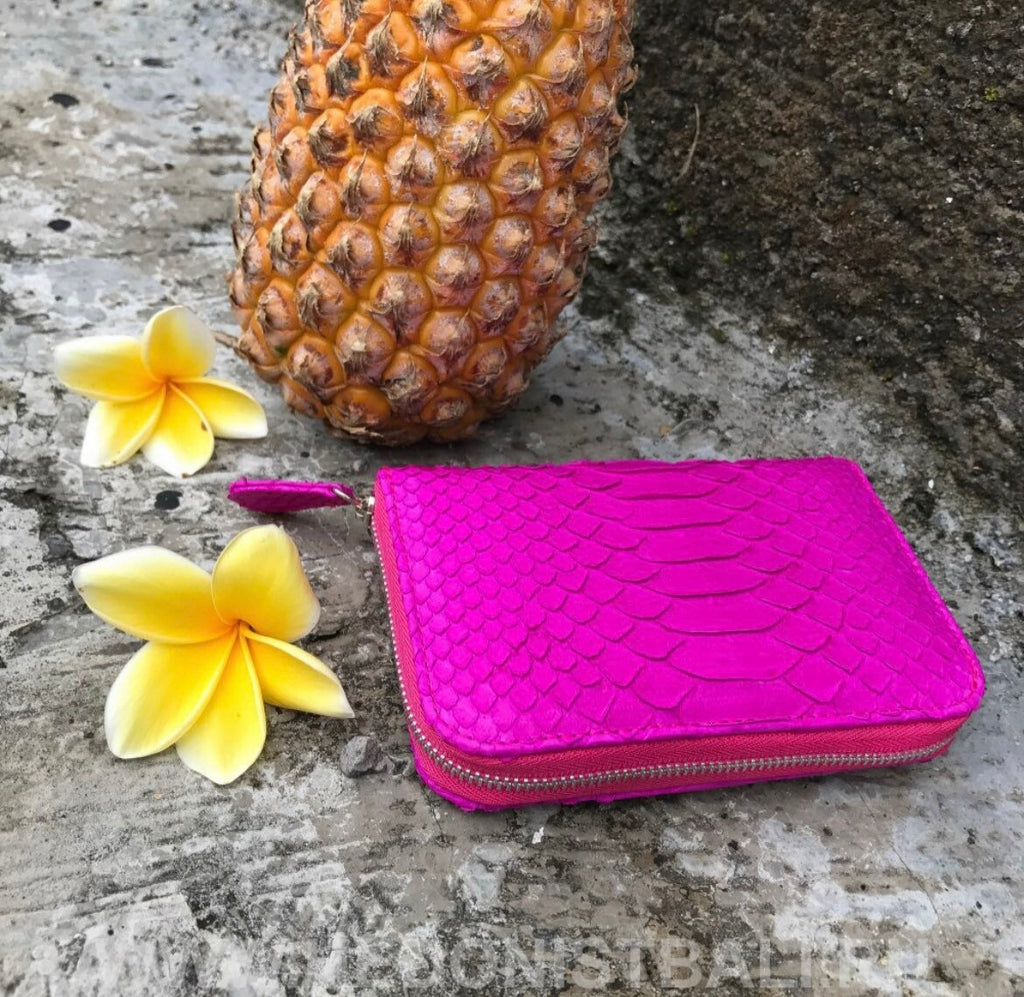 Genuine Python Skin Wallet — Fuchsia