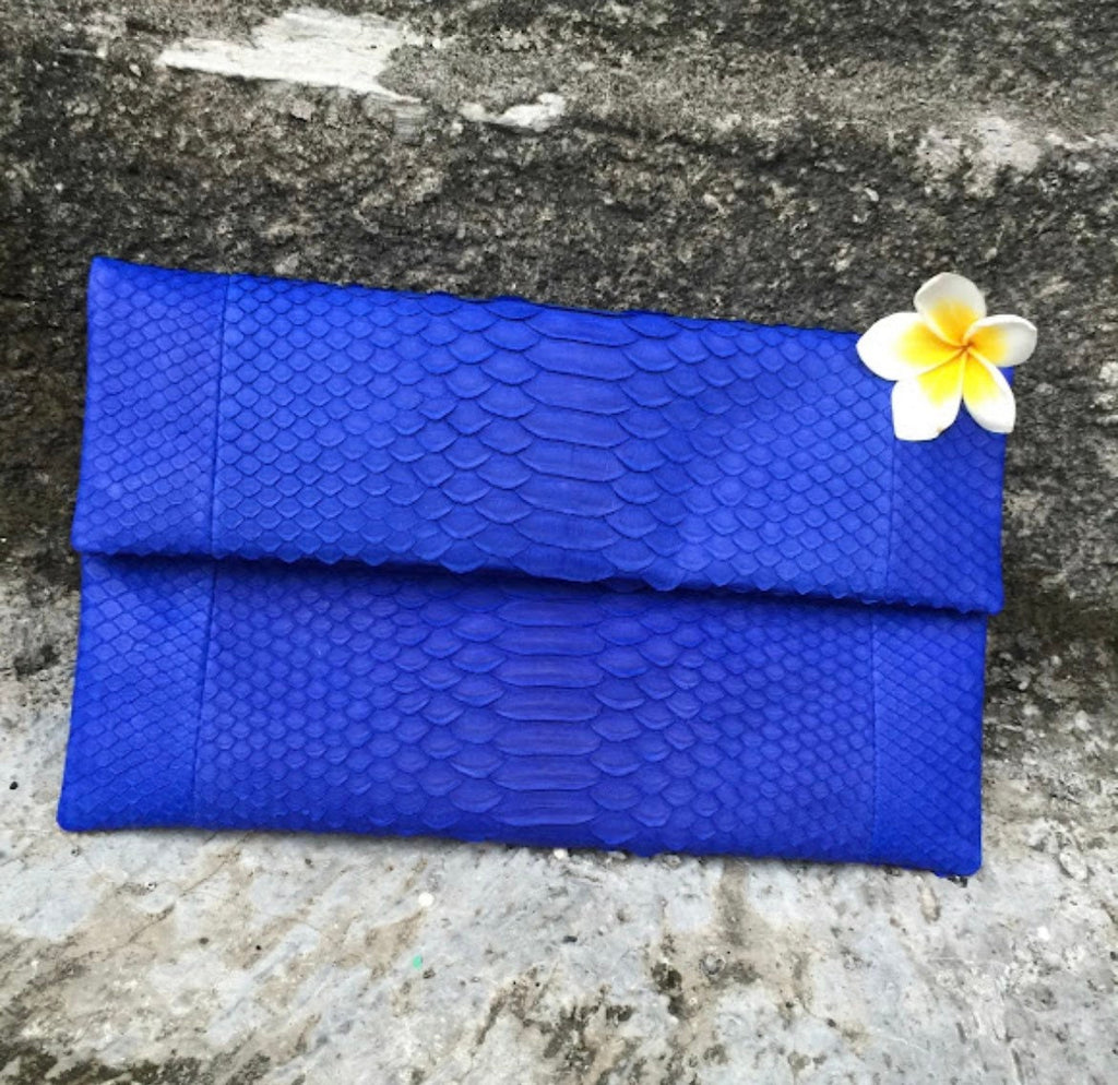 Genuine Python Skin Envelope Clutch — Ultramarine Blue