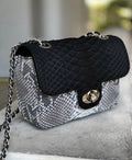 Genuine Python Skin Crossbody Bag — Black & Gray Colorblock