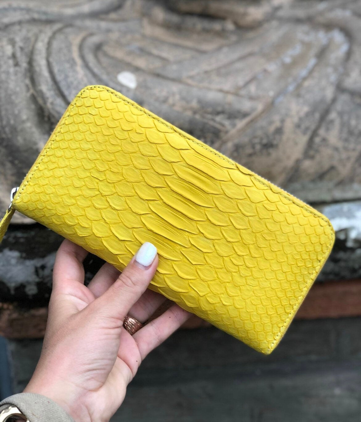 Wallet genuine python skin yellow color, women wallet, leather lady wallet, classic zip wallet, designer wallet handmade, money wallet — Red