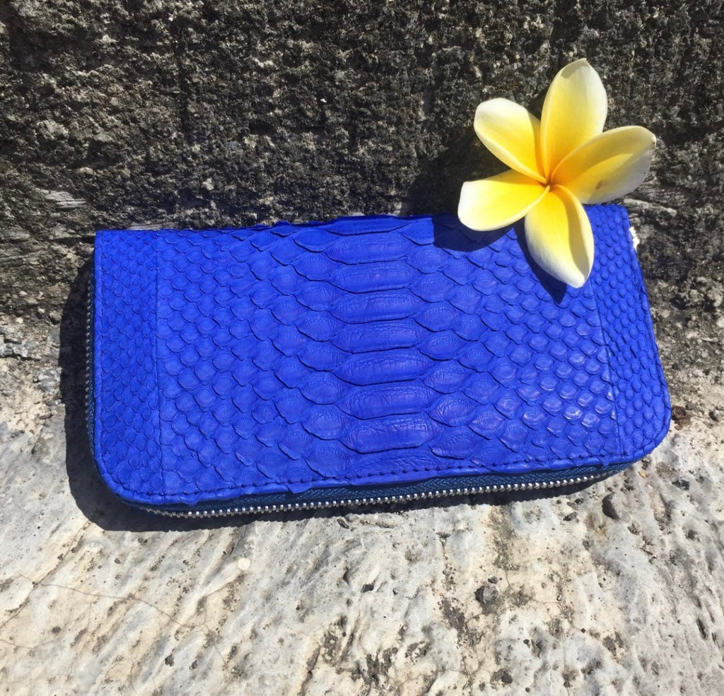 Genuine Python Skin Wallet — Electric Blue
